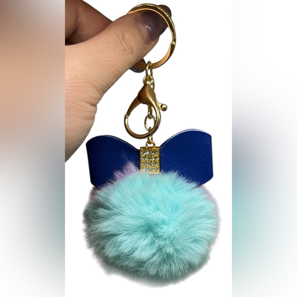 Blue and Purple with Fluffy Pom Pom Keychain